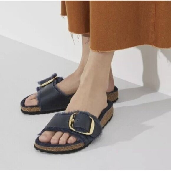 BIRKENSTOCK Madrid Big Buckle Sandal Shearling Midnight Womens EU 39 US 8- 8.5 - Picture 1 of 12